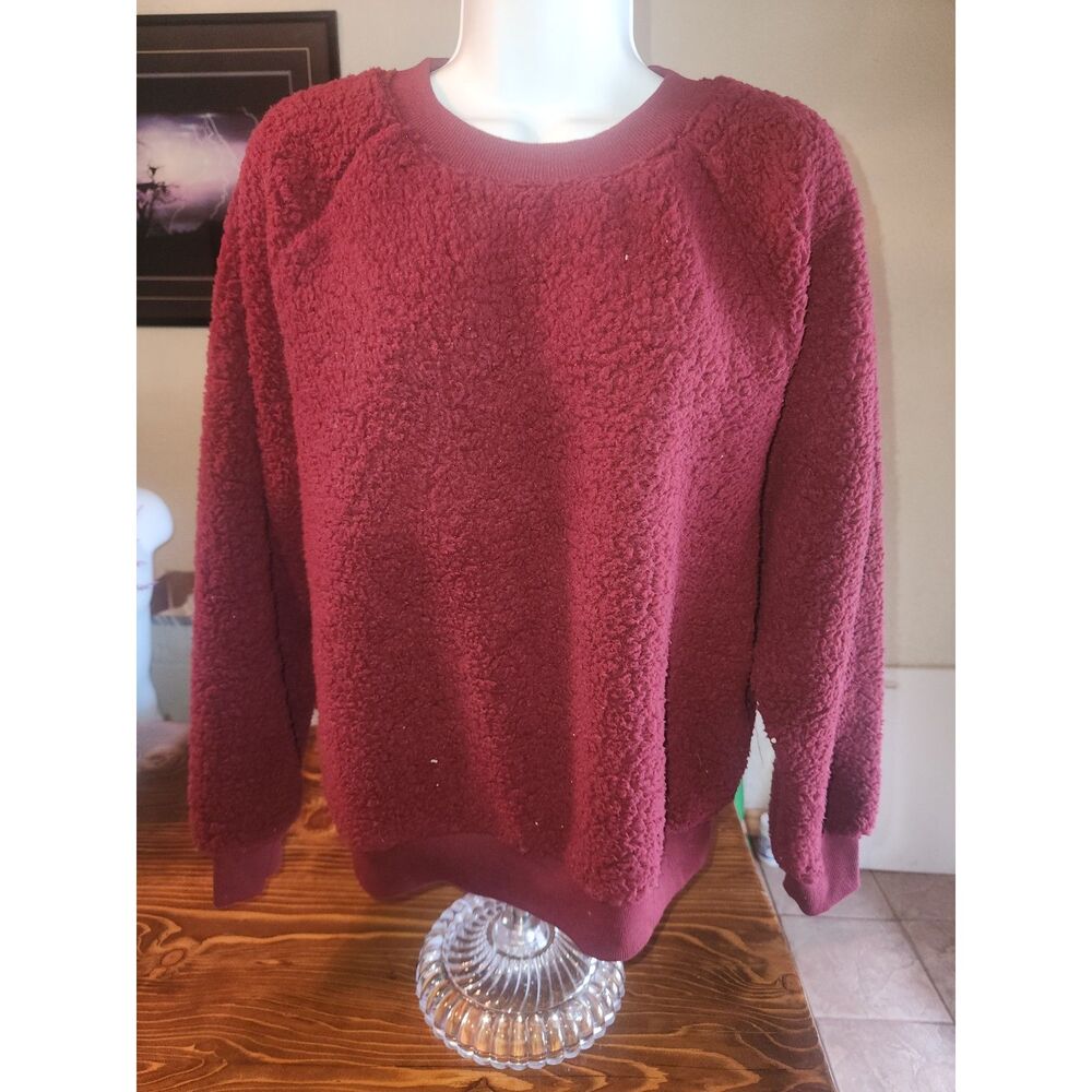 Old Navy Womens Medium Maroon Fluffy Sweater Fuzzy Soft Knit Pullover Cozy Warm
